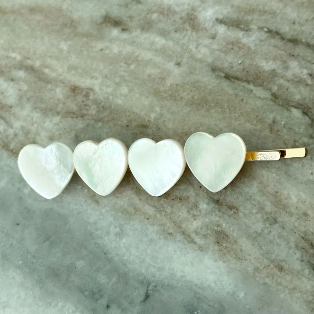 BaubleBar Heart Shaped White Mother of Pearl Look Hair Barrette